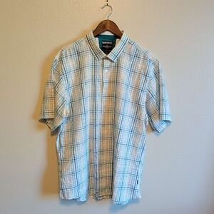 Barabas Button Down Shirt Mens XXL Teal Blue Plaid Short Sleeve